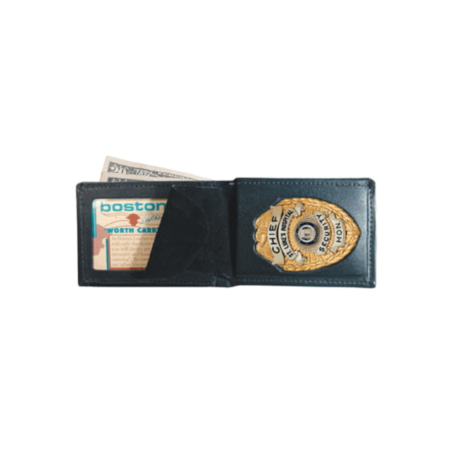 Boston Leather Billfold Style Badge Wallet Black - Boston Leather