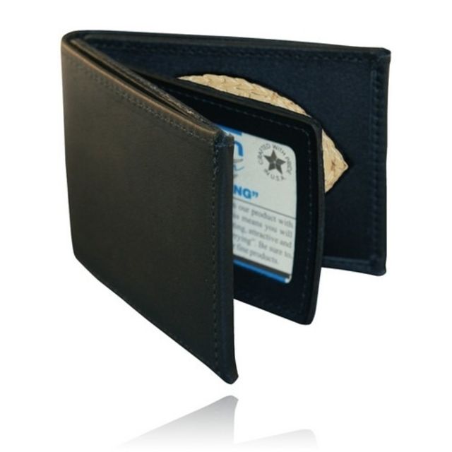 Boston Leather Billfold Style Badge Wallet Card Slots Soft Black - Boston Leather