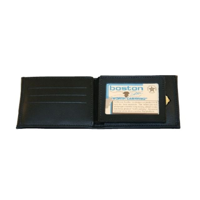 Boston Leather Billfold Style Badge Wallet Card Slots Soft Black - Boston Leather