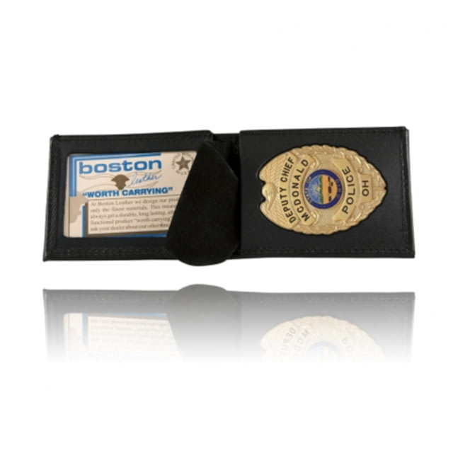 Boston Leather Billfold Style Badge Wallet Black - Boston Leather