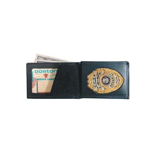 Boston Leather Billfold Style Badge Wallet Black - Boston Leather