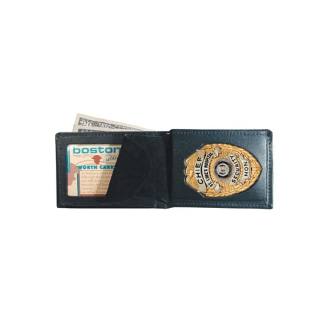 Boston Leather Billfold Style Badge Wallet Black - Boston Leather