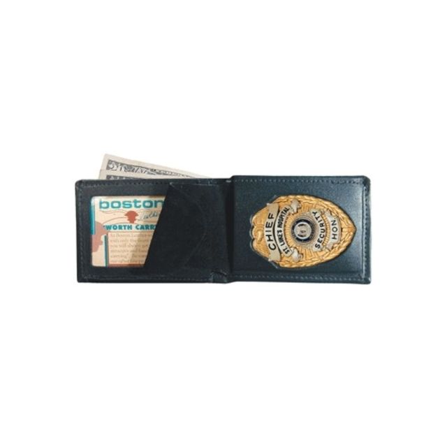 Boston Leather Billfold Style Badge Wallet Black - Boston Leather