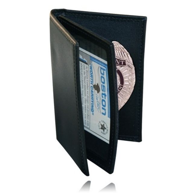 Boston Leather Book Style Badge Case 2 Oversized Id Windows Black - Boston Leather