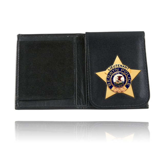 Boston Leather Book Style Badge Case Flip Out Badge Flap Black - Boston Leather