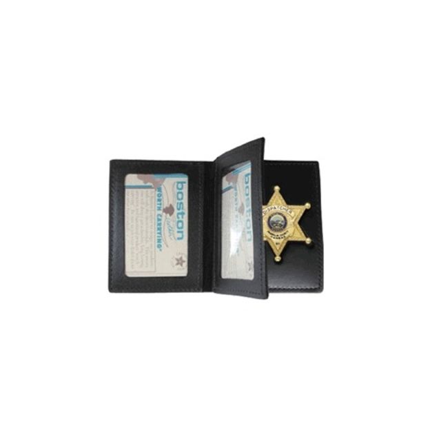 Boston Leather Book Style Badge Case Double Id Black - Boston Leather