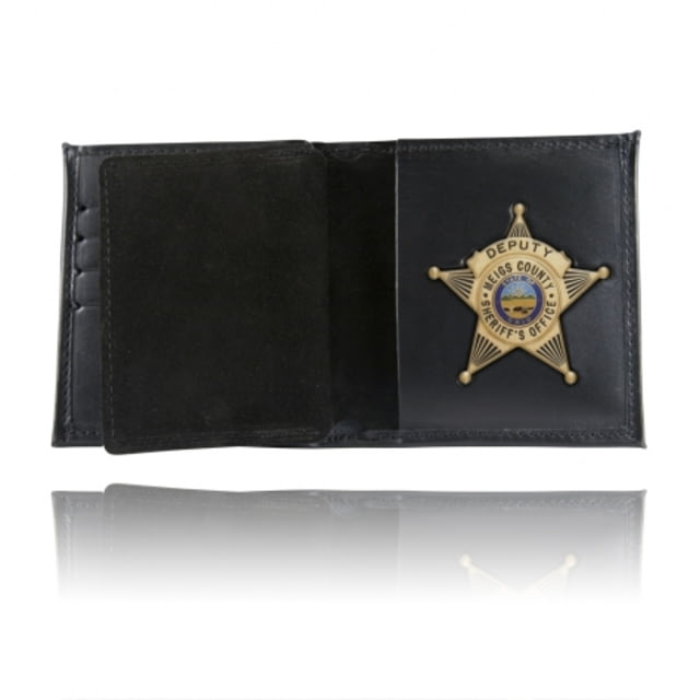 Boston Leather Book Style Badge Wallet Card Slots Black - Boston Leather