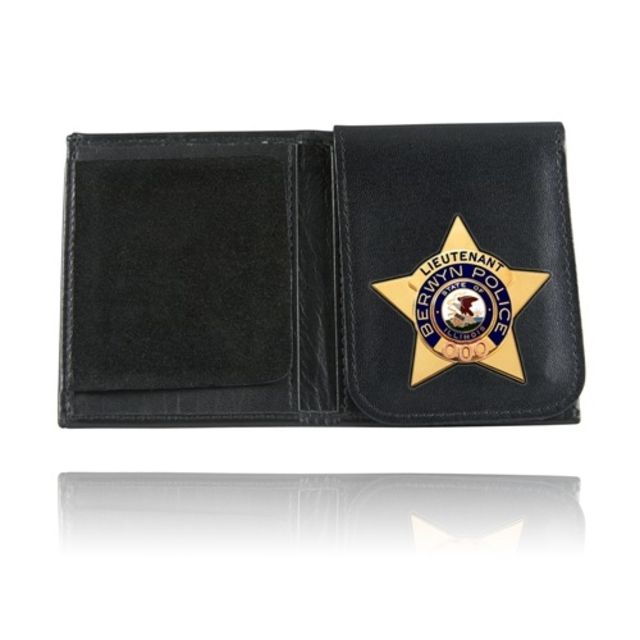 Boston Leather Book Style Badge Case Flip Out Badge Flap Black - Boston Leather
