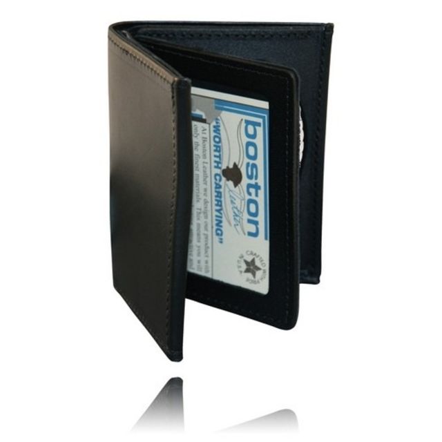 Boston Leather Book Style Badge Wallet Vertical Card Slots Soft Black - Boston Leather