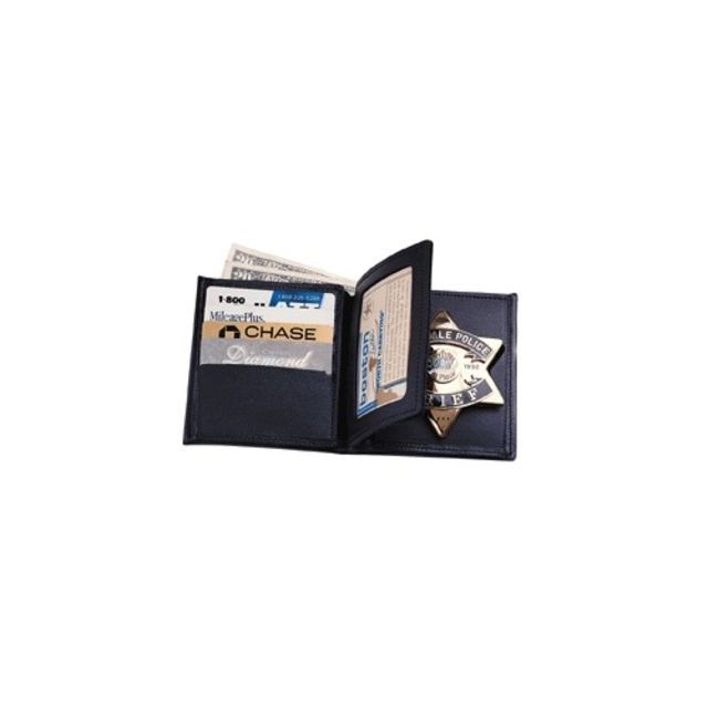 Boston Leather Book Style Badge Wallet Card Slots Black - Boston Leather