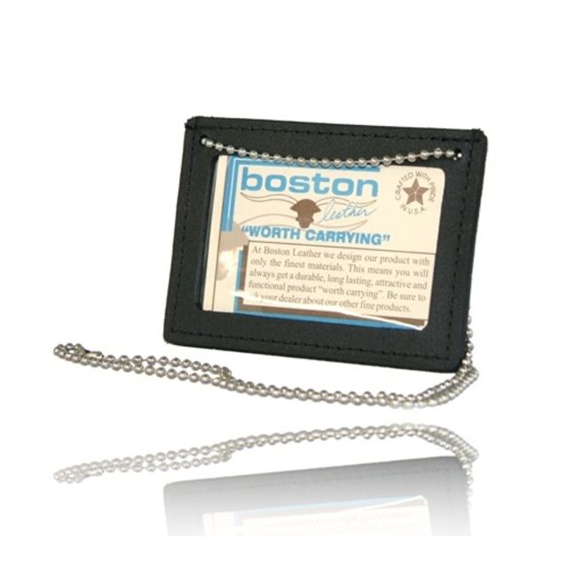 Boston Leather Horizontal Neck Chain Double Id Holder Black - Boston Leather