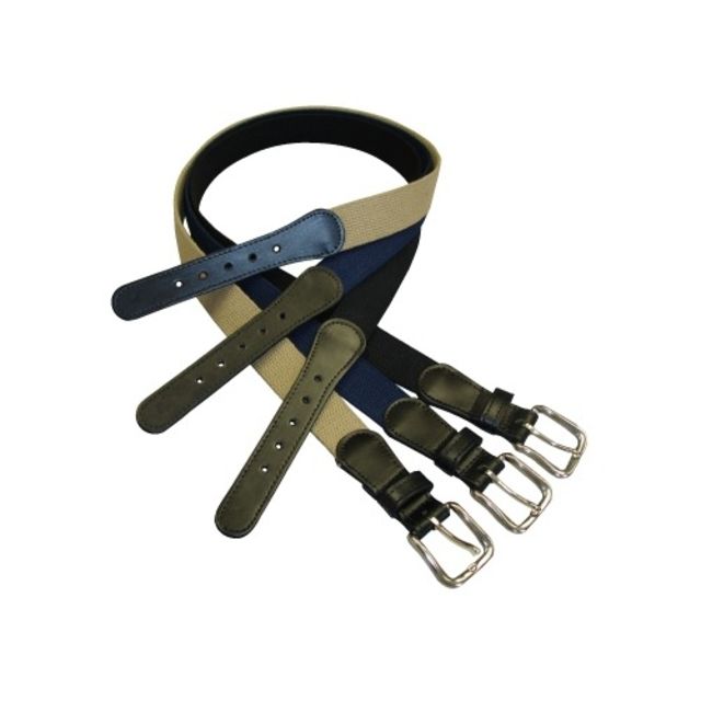 Boston Leather 1-1/4 Black Leather Tipped Cotton Web Belt