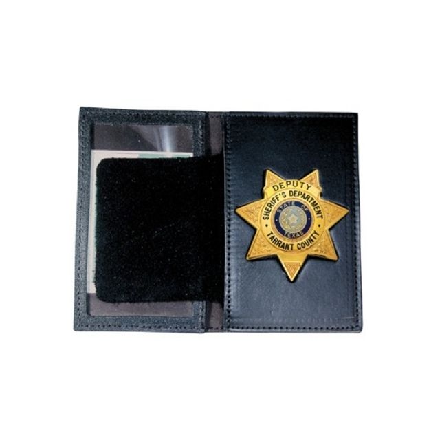 Boston Leather Book Style Badge Case Oversized Id Window Black - Boston Leather