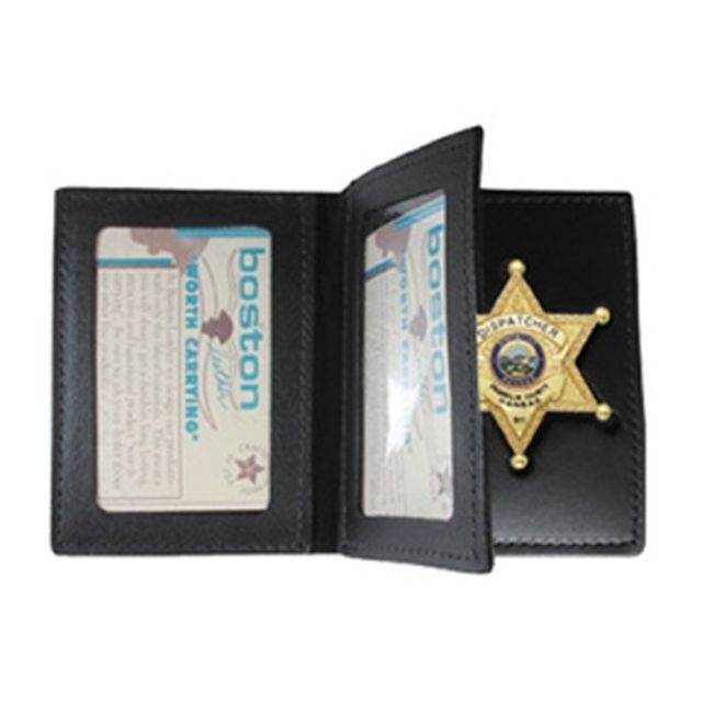 Boston Leather Book Style Badge Case Double Id Black - Boston Leather