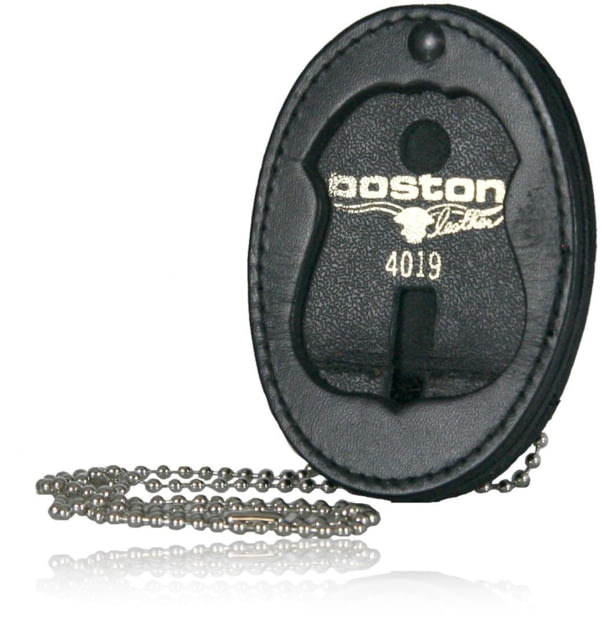Boston Leather Oval Recessed Badge Holder With Clip And Chain - Boston Leather