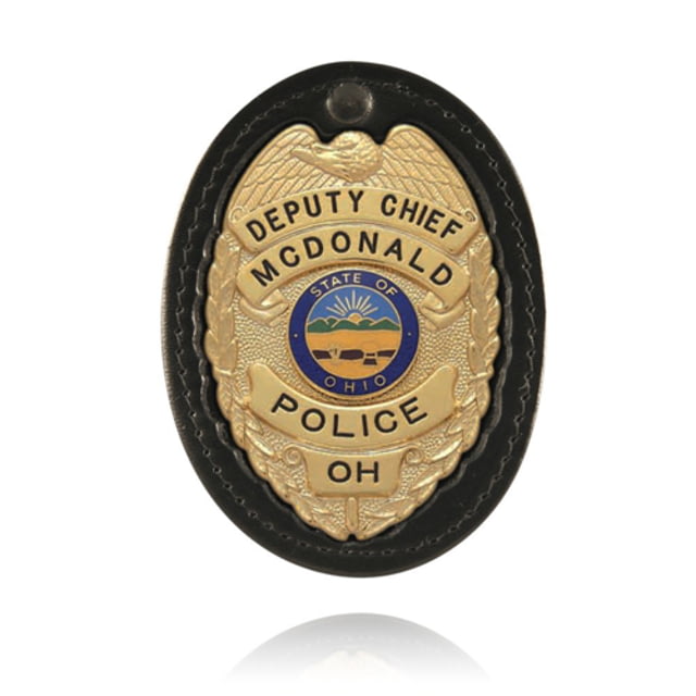 Boston Leather Oval Recessed w/Clip Badge Holders Hard Leather Black 3.10 in x 4.40 in - Boston Leather