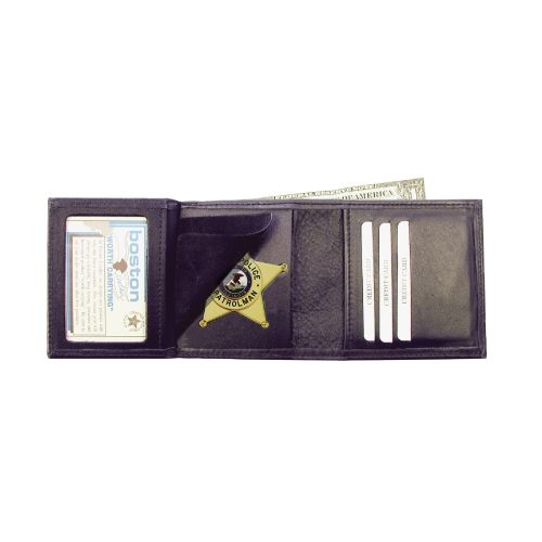 Boston Leather Trifold Badge Wallet Soft Black - Boston Leather