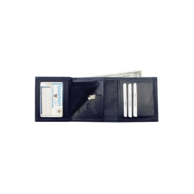 Boston Leather Trifold Badge Wallet Soft Black - Boston Leather
