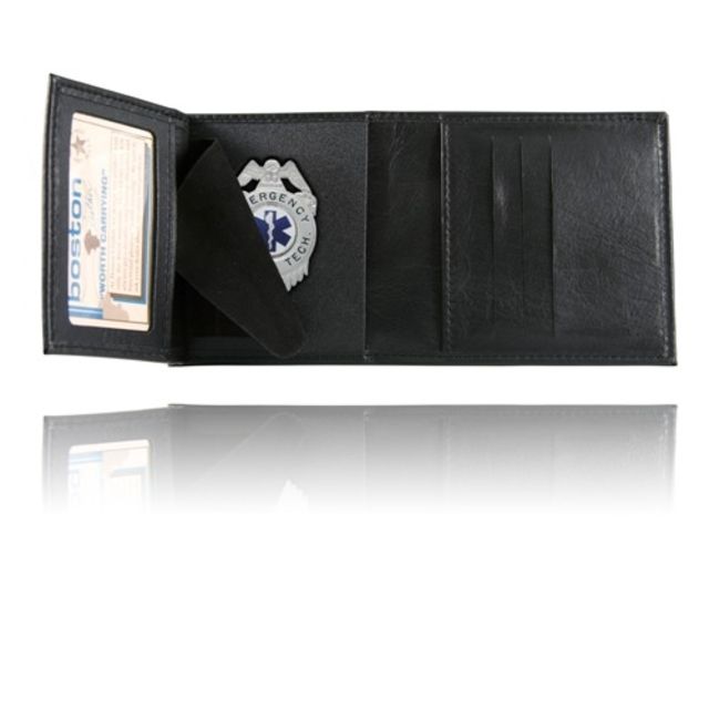 Boston Leather Trifold Badge Wallet Soft Black - Boston Leather