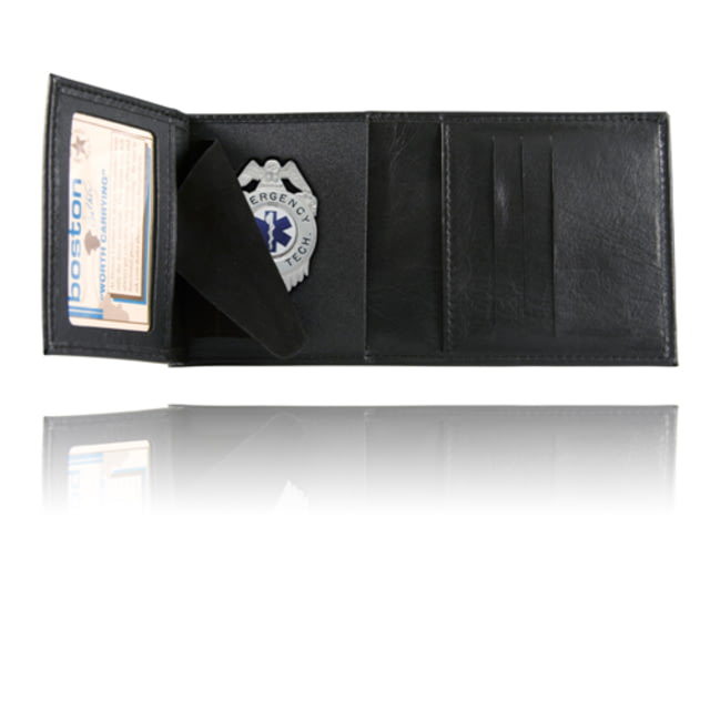 Boston Leather Trifold Badge Wallet Soft Leather Black - Boston Leather