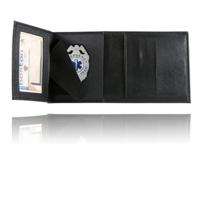 Boston Leather Trifold Badge Wallet Soft Black - Boston Leather