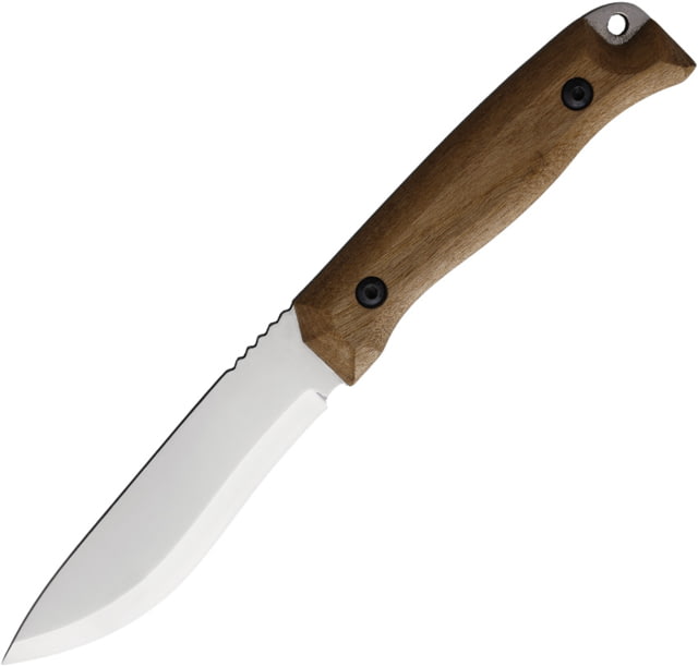 BPS Knives Bushcraft 1066 Carbon Fixed Blade Knife 8.63in Overall 4.25in Scandi Grind 1066 Carbon Steel Satin Blade Walnut Handle Leather Sheath - Bps Knives