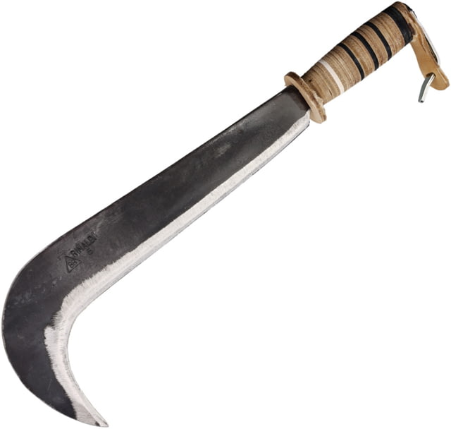 BR Rinaldi Half-Wide Bergamo Billhook Knife 18in Overall 13.5in Spring Steel Blade Stacked Leather Handle - Br Rinaldi