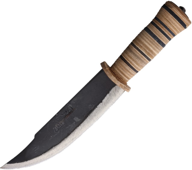 BR Rinaldi Hunter's Knife 12.5in Overall 7.75in Natural Finish Spring Steel Clip Point Blade Stacked Leather Handle Leather Sheath 240 WITH F240 - Br Rinaldi