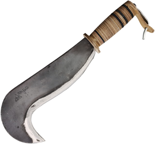 BR Rinaldi Lucca Billhook Knife 15in Overall 10in Spring Steel Blade Stacked Leather Handle - Br Rinaldi