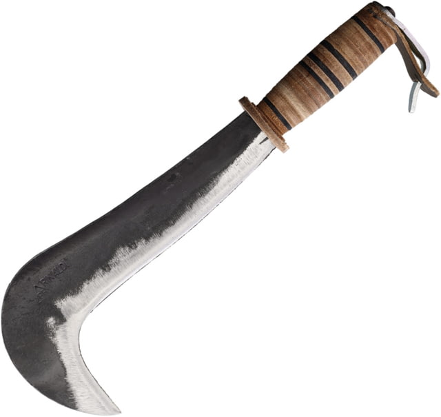 BR Rinaldi Varese Billhook Knife 15in Overall 10.25in Natural Finish Spring Steel Blade Stacked Leather Handle - Br Rinaldi
