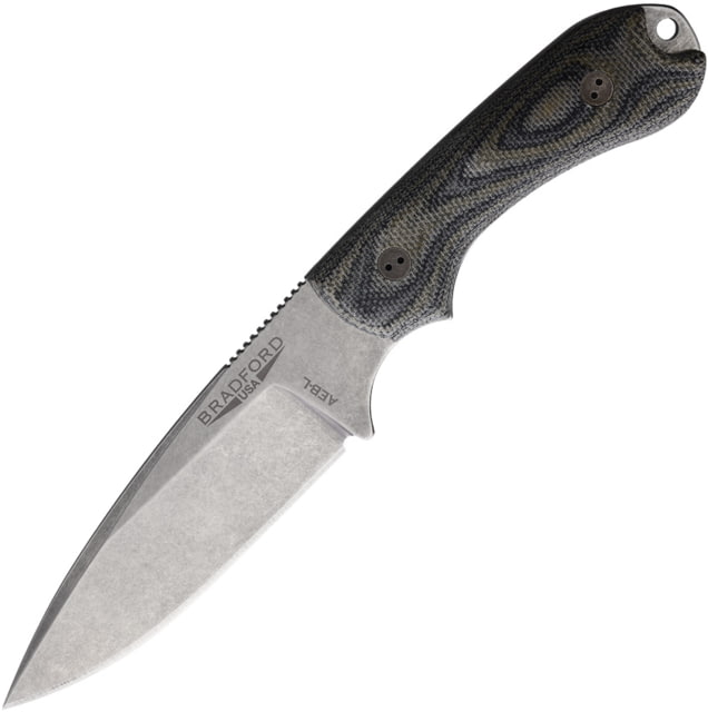 Bradford Knives Guardian 3.2 Fixed Blade Knife 7.13in Overall 3.5in Stonewash AEB-L Stainless Steel Blade Camo Micarta Handle Brown Leather Belt - Bradford Knives
