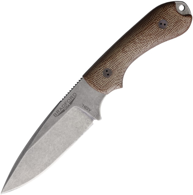 Bradford Knives Guardian 3.2 Fixed Blade Knife 7.13in Overall 3.5in Stonewash AEB-L Stainless Steel Blade Natural Micarta Handle Brown Leather Belt