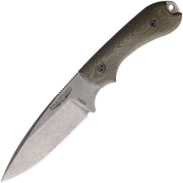 Bradford Knives Guardian 3.2 Fixed Blade Knife 7.13in Overall 3.5in Stonewash AEB-L Stainless Steel Blade OD Green Micarta Handle Brown Leather Belt - Bradford Knives