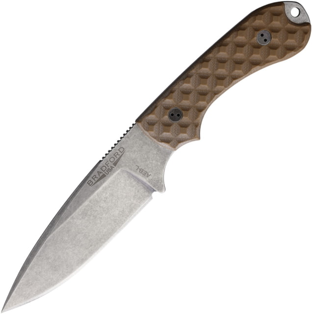Bradford Knives Guardian 3.2 Fixed Blade Knife 7.13in Overall 3.5in Stonewash AEB-L Stainless Steel Blade Coyote Brown Sculpted G10 Handle Brown