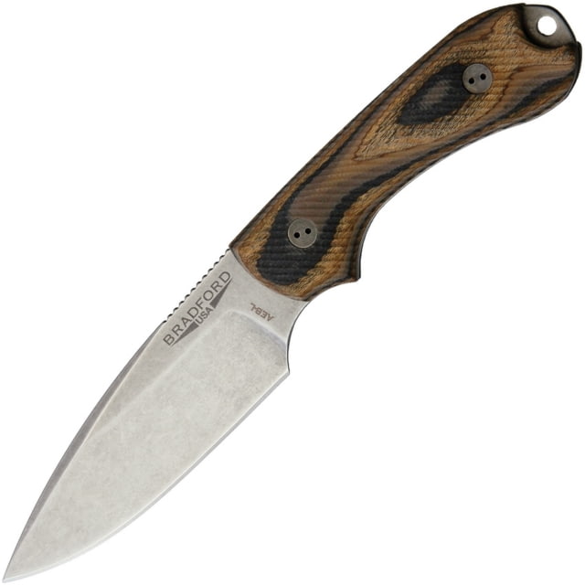 Bradford Knives Guardian 3 3D G-Wood Fixed Blade Knife 6.75in Overall 3.25in Stonewash Aeb-L SS Blade Camo Checkered G-Wood Handle False Edge Grind