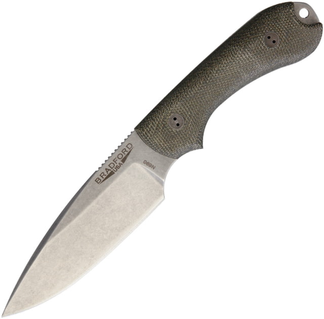 Bradford Knives Guardian 3 3D OD Green Knife 3.25" stonewash finish Bohler N690 stainless blade OD green linen micarta handle