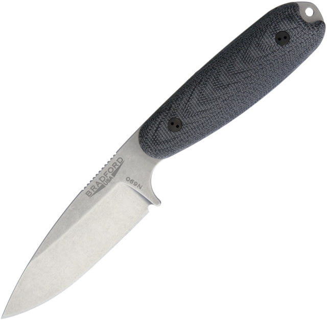 Bradford Knives Guardian 3.5 Sabre 3D Fixed Blade Knife 7.5in Overall 3.5in Stonewash N690 SS Drop Point Black Canvas Micarta Handle Sabre Grind Blade - Bradford Knives