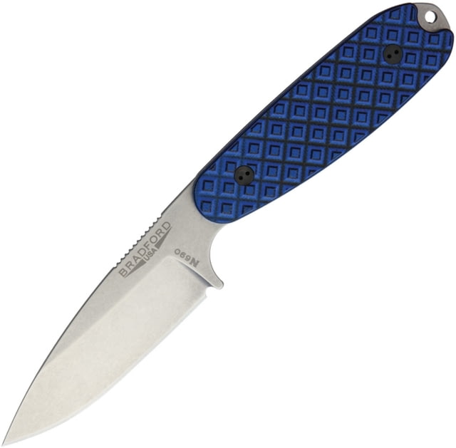 Bradford Knives Guardian 3.5 Sabre Blue Fixed Blade Knife 7.5in Overall 3.5in Stonewash N690 SS Drop Point Black/Blue Sculpted G10 Handle Brown - Bradford Knives