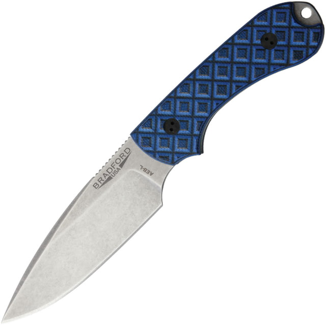 Bradford Knives Guardian 3 Black/Blue Knife 3.5" stonewash finish AEB-L stainless blade Black and blue sculpted micarta handle