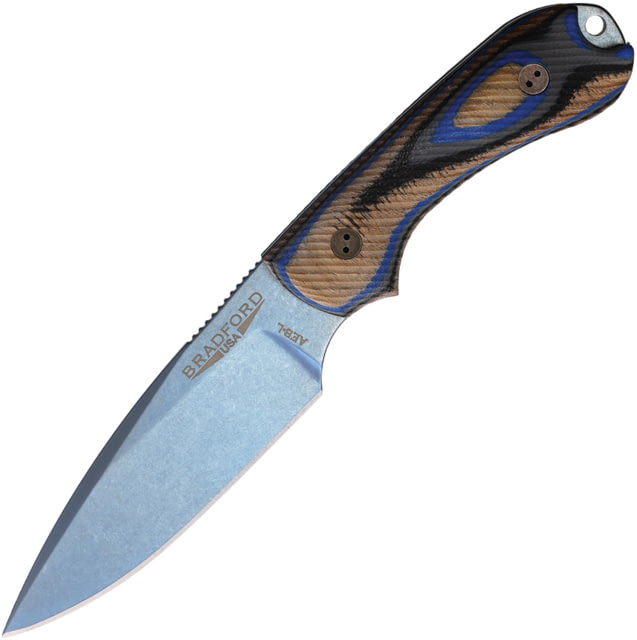 Bradford Knives Guardian 3 Fixed Blade Knife 6.75in Overall 3.5in Blue PVD AEB-L Stainless Steel Blade Blue G-Wood Handle Leather Sheath