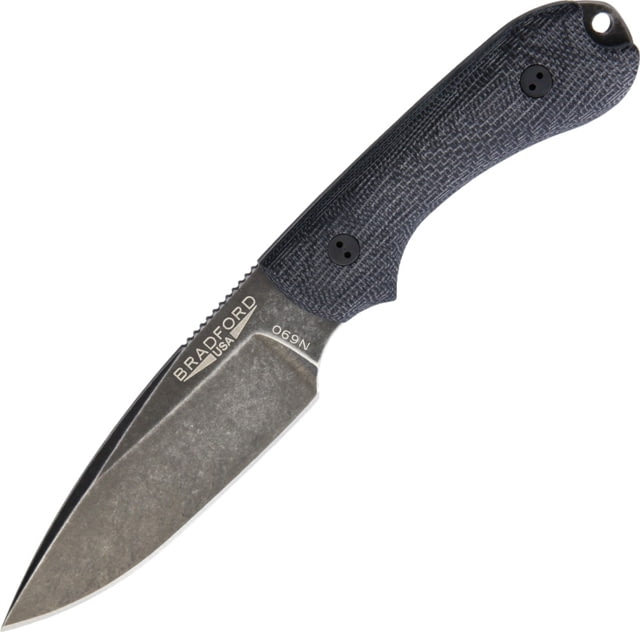 Bradford Knives Guardian 3 Nimbus 3D Fixed Blade Knife 6.75in Overall 3.5in Nimbus Finish Bohler N690 SS Drop Point Black Canvas Micarta Handle Brown - Bradford Knives