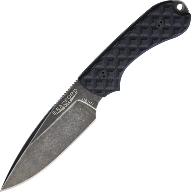 Bradford Knives Guardian 3 Nimbus Fixed Blade Knife 6.75in Overall 3.5in Nimbus Finish N690 SS Drop Point Black Sculpted G10 Handle Sabre Gound Blade - Bradford Knives