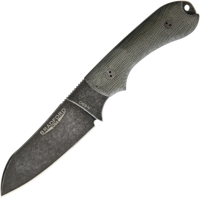 Bradford Knives Guardian 3 Nimbus OD Fixed Blade Knife 7in Overall 3.5in N690 SS Sheepsfoot Blade OD Green Linen Micarta Handle Nimbus Finish Blade