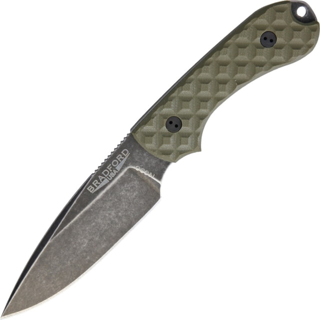 Bradford Knives Guardian 3 Nimbus OD Green Fixed Blade Knife 6.75in Overall 3.5in Nimbus Finish N690 SS Drop Point OD Green Sculpted G10 Handle Brown - Bradford Knives