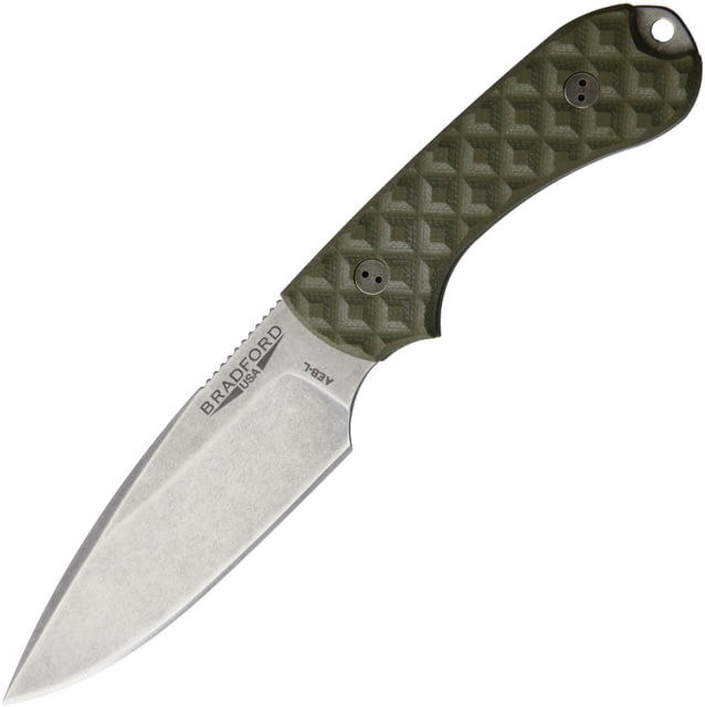 Bradford Knives Guardian 3 OD Green Knife 3.5" stonewash finish AEB-L stainless blade OD green sculpted G10 handle
