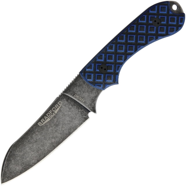 Bradford Knives Guardian 3 Sheepsfoot Nimbus Fixed Blade Knife 7in Overall 3.5in N690 SS Sheepsfoot Blade Black/Blue Sculpted G10 Handle Nimbus Blade