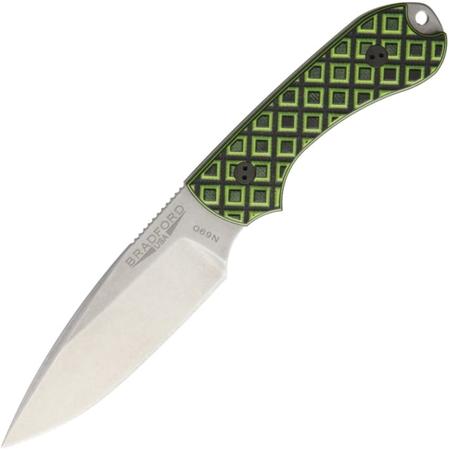 Bradford Knives Guardian 3 Toxic Green/Black Fixed Blade Knife 6.75in Overall 3.25in Stonewash N690 SS Drop Point Textured G10 Handle Green/ Black - Bradford Knives