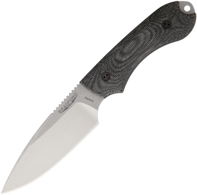 Bradford Knives Guardian 4 3D Fixed Blade Knife 4.75in N690 Steel Standard Edge Stonewash Black Canvas Micarta Handle 1367 4FE-101-N690 - Bradford Knives