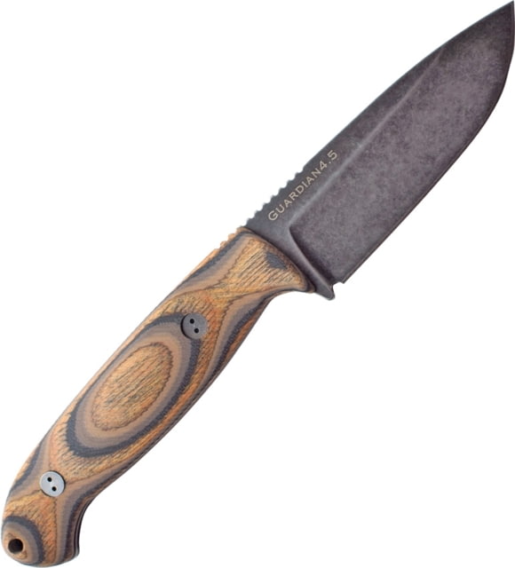 Bradford Knives Guardian 4.5 3D G-Wood Fixed Blade Knife 9in Overall 4in Nimbus Finish N690 SS Drop Point Black/Brown G-Wood Handle Sabre Grind Blade