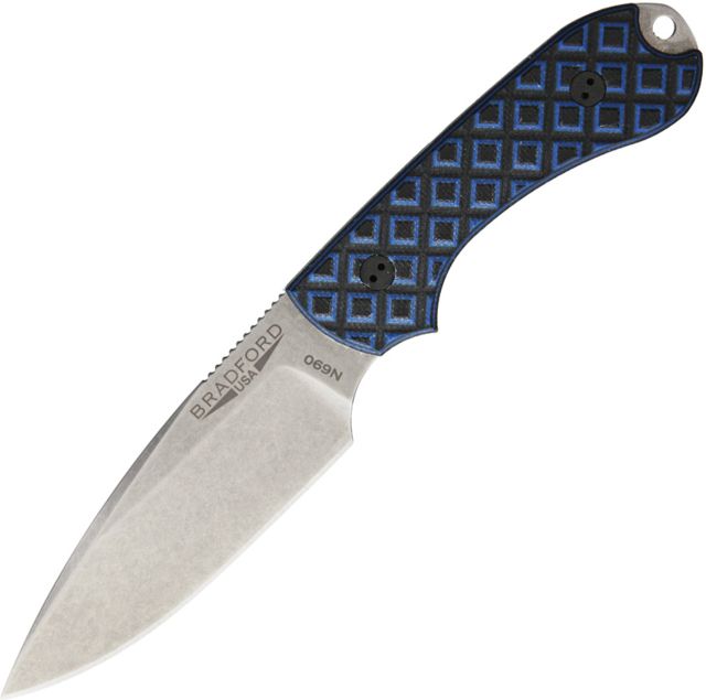 Bradford Knives Guardian3 EDC Black/Blue Fixed Blade Knife 3.5in Stonewash Black and Blue G10 Handle 1126 3FE-013-N690 - Bradford Knives